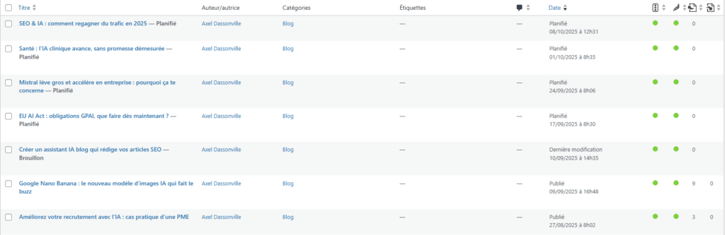 Exemple de résultat SEO pour notre assistant IA BLOG